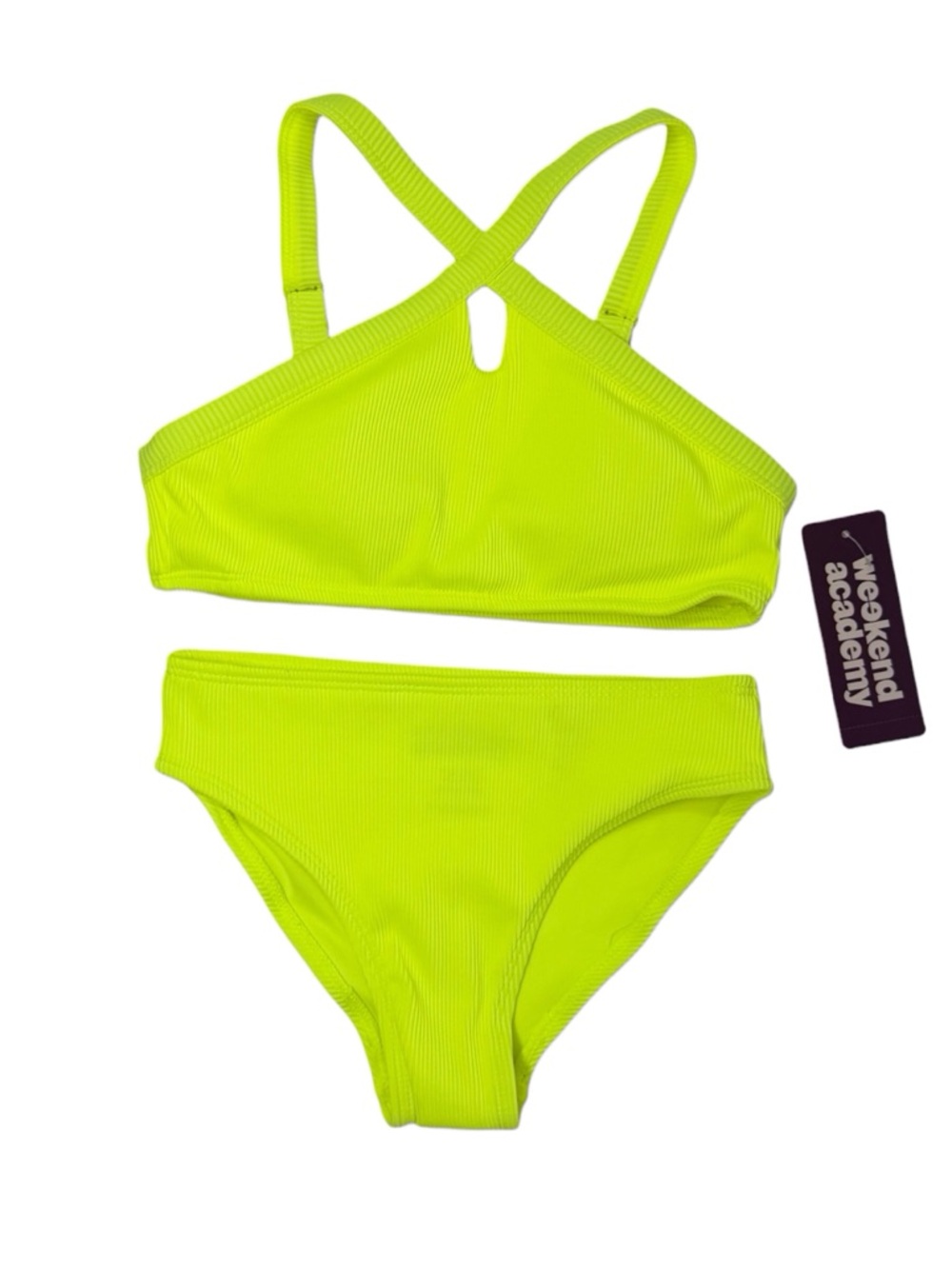 Paradise Yellow tween bikini set ribbed textured UPF 50+ girls size M/8 NWT